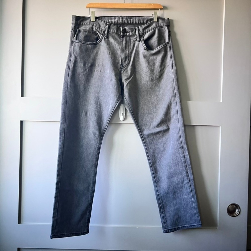 Old Navy Skinny Jeans Mens 34x30‎ Gray Stretch Denim Pants Casual Grunge FLAW